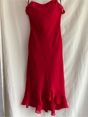 Maria Bonita Red Ruffle Maxi Dress Rhinestone Detail Size M